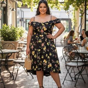 City Chic Black Floral High Low Dress